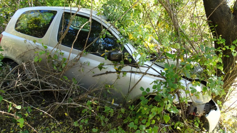 Пернишка Тойота изхвърча от пътя и се заби в дърво до Симитли СНИМКИ