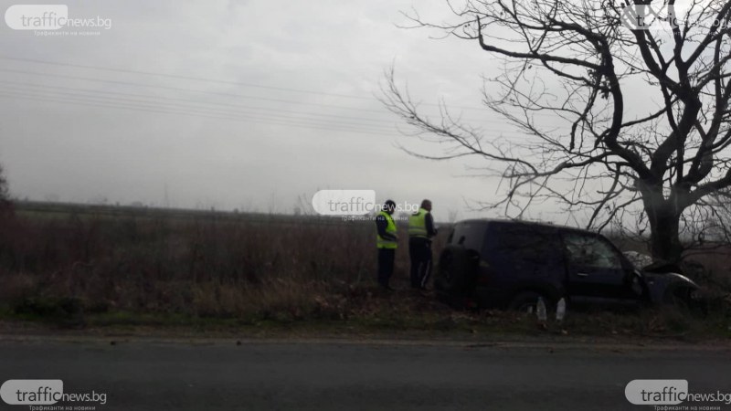 Джип се вряза в дърво в Пловдивско, полиция е на място* СНИМКИ
