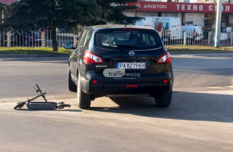 Кола блъсна човек на тротинетка на пешеходна пътека в Пловдив