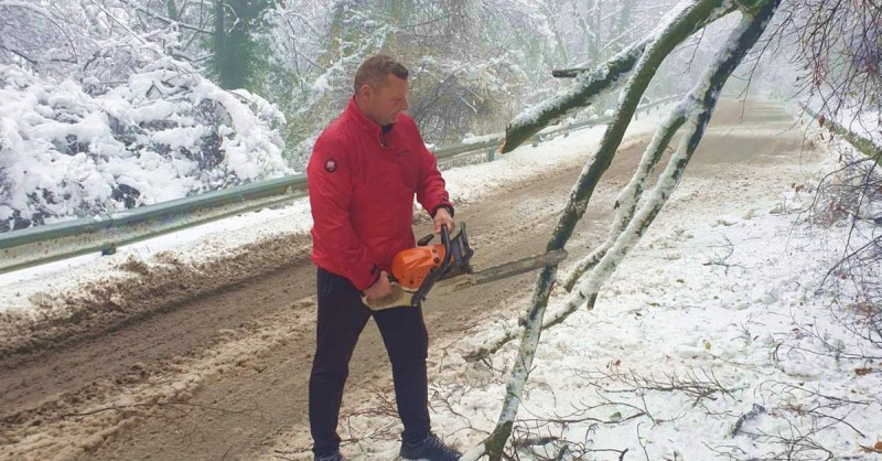 Снегът счупи дървета и затвори пътища край Шумен