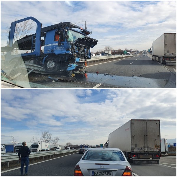 Автовоз се вряза в мантинела на АМ Тракия и я заприщи! СНИМКИ