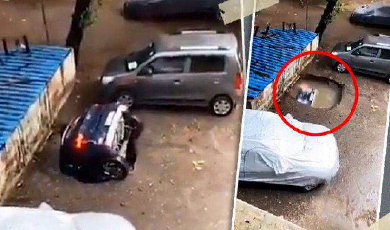 Кола пропадна във внезапно отворил се кратер с вода ВИДЕО