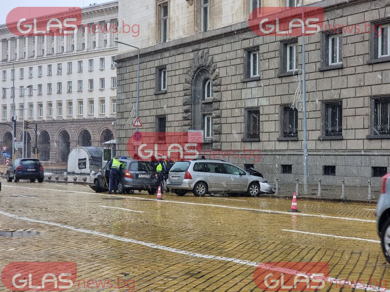 Две коли се блъснаха челно на жълтите павета в София СНИМКИ