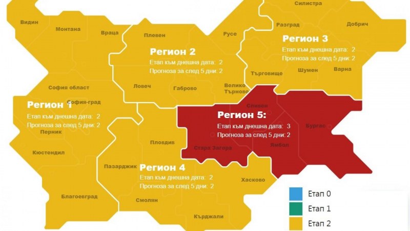 4 региона на ковид картата светнаха в жълто. Само в Бургаско е червено