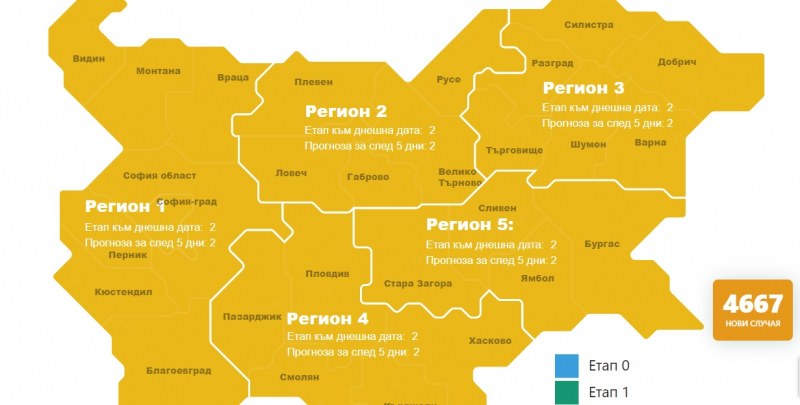 Цялата ковид карта на България вече е жълта, показват последните