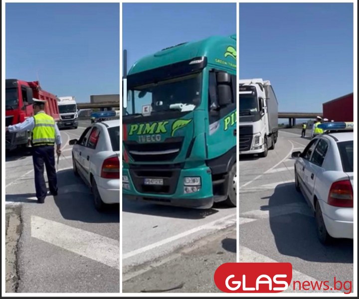 Полицаи връщат камионите, пътуващи за протеста в София. Недоволни, те карат с 10 км/ч ВИДЕО