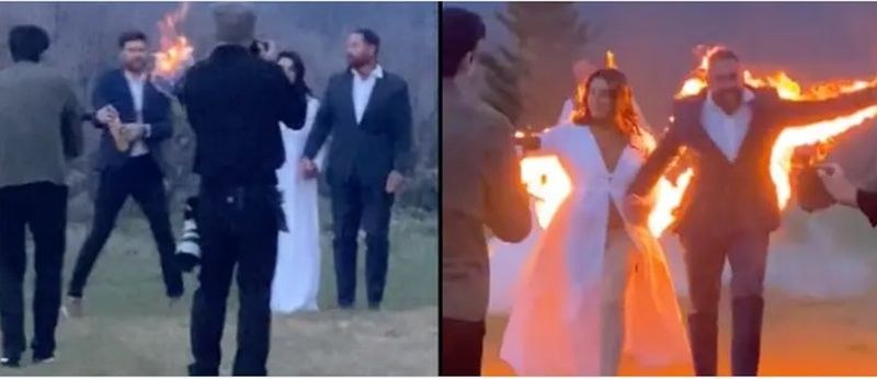 Младоженци се самозапалиха на сватбената си церемония ВИДЕО