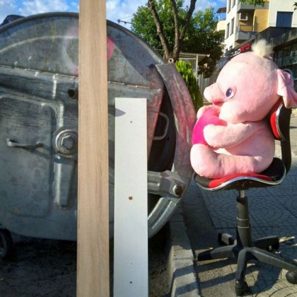 Приветливо розово слонче се оказа изхвърлено на боклука от своя