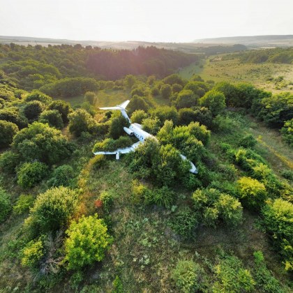 Кадър на самолет Ту 134 забил се в гора край Разград