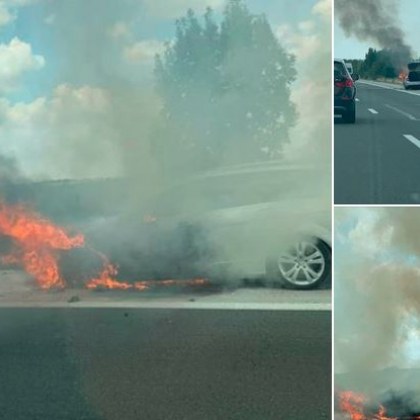 Лек автомобил Мерцедес се е запалил на магистрала Хемус Инцидентът