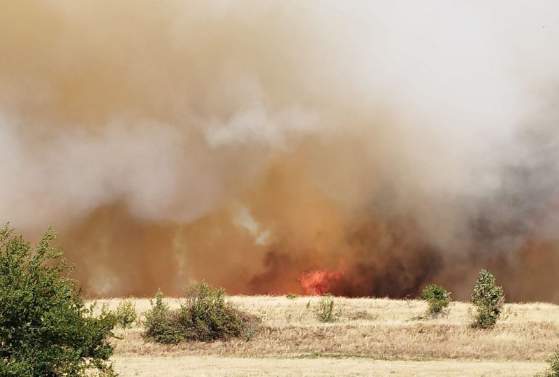 Пожарът край Казанлък отново се разрази заради силния вятър, който