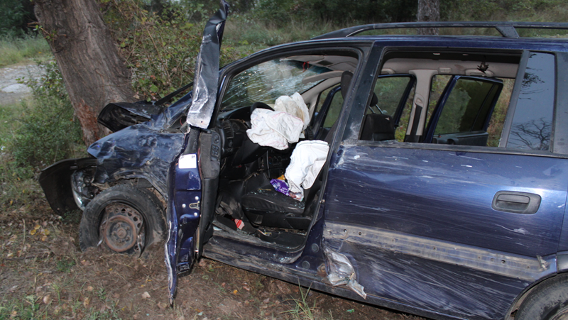 Автомобил се заби в дърво край Благоевград, има пострадали СНИМКИ