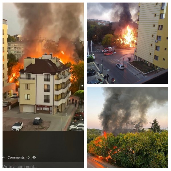 Голям пожар избухна във Варна, на ул. Андрей Сахаров, алармират