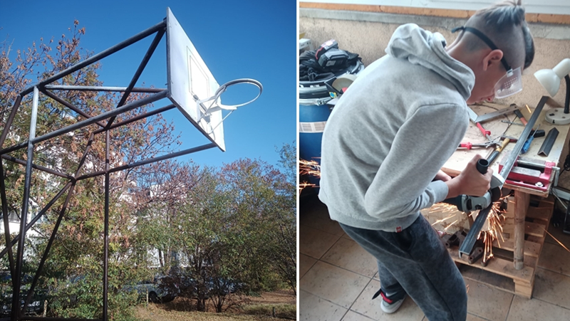 Баща и син сами поправиха баскетболен кош в столичен парк СНИМКИ