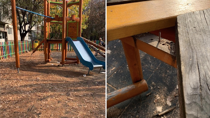 Поредната опасна детска площадка с компрометирани съоръжения в столицата.През последните години