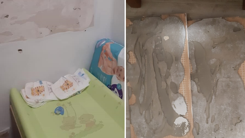 Плочки над повивалник се откъртиха и паднаха на сантиметри от бебе в Асеновград