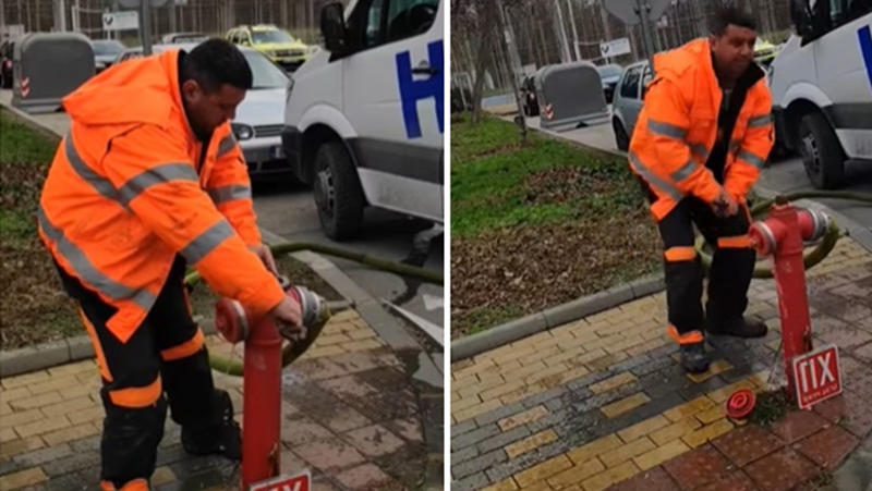 Фирма за отпушване на канали точи вода от пожарен кран ВИДЕО