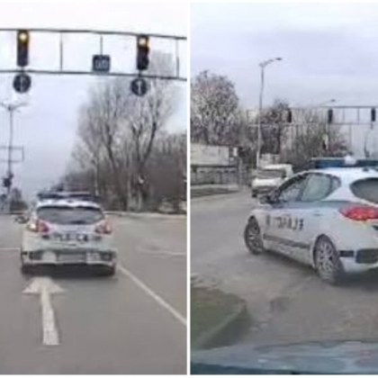Полицейска кола направи забранен обратен завой в Пловдив