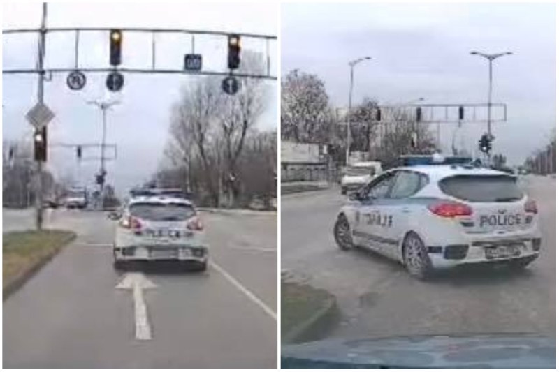 Полицейска кола направи забранен обратен завой в Пловдив