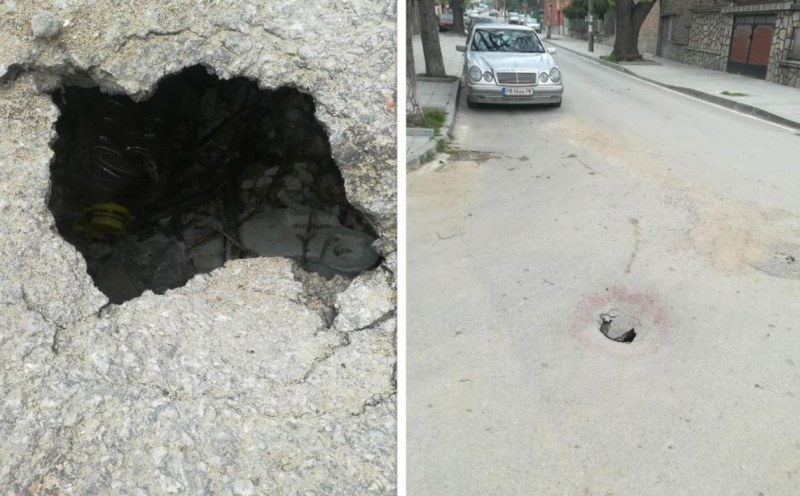 Дълбока дупка зейна на улица в Асеновград СНИМКИ