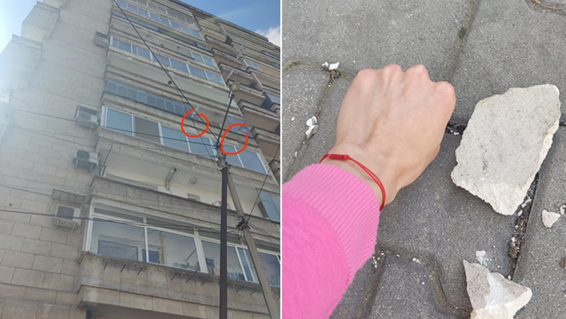Рушаща се фасада на блок застрашава хората в Стара Загора СНИМКИ