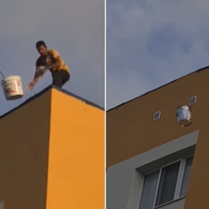 Кофи със строителни отпадъци летят от покрив на блок в