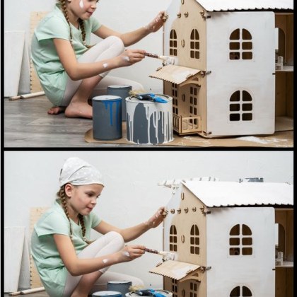 Това малко момиче работи усилено правейки къщата си за кукли