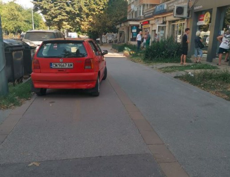 Шофьор спря на велоалея на тротоар в Пловдив, боклукът ли хвърля?