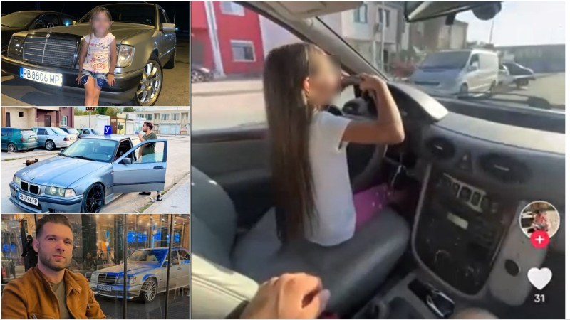 Невръстно момиченце шофира автомобил под носа на униформените от Пътна