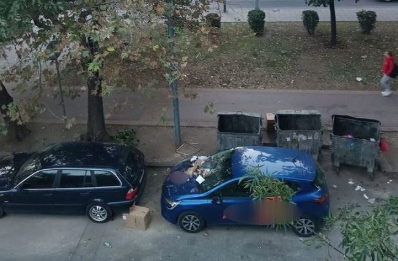 Засипаха със смет паркирана кола в Пловдив СНИМКА