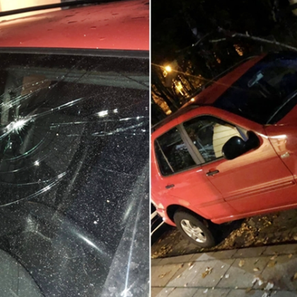 Автомобил осъмна със счупено предно стъкло Колата с марка Мерцедес