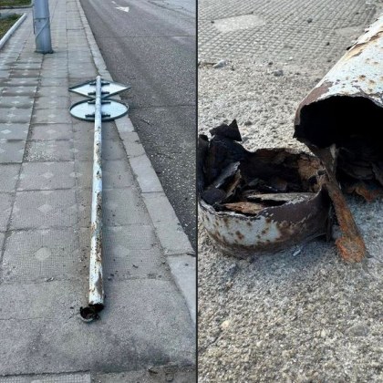 Пловдивски пътен знак не устоя на природата - рухна СНИМКИ