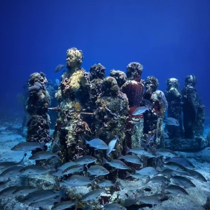 Забулени в мъгла планини уникални подводни статуи бебе маймуна с