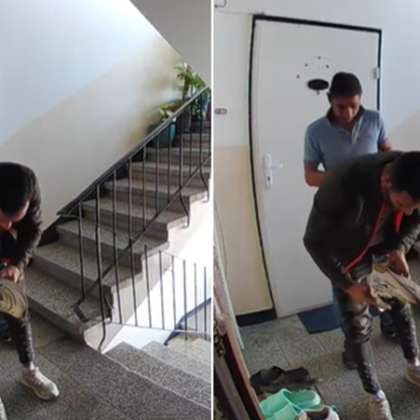 Камера за видеонаблюдение засне как мъж пробва чужди обувки в