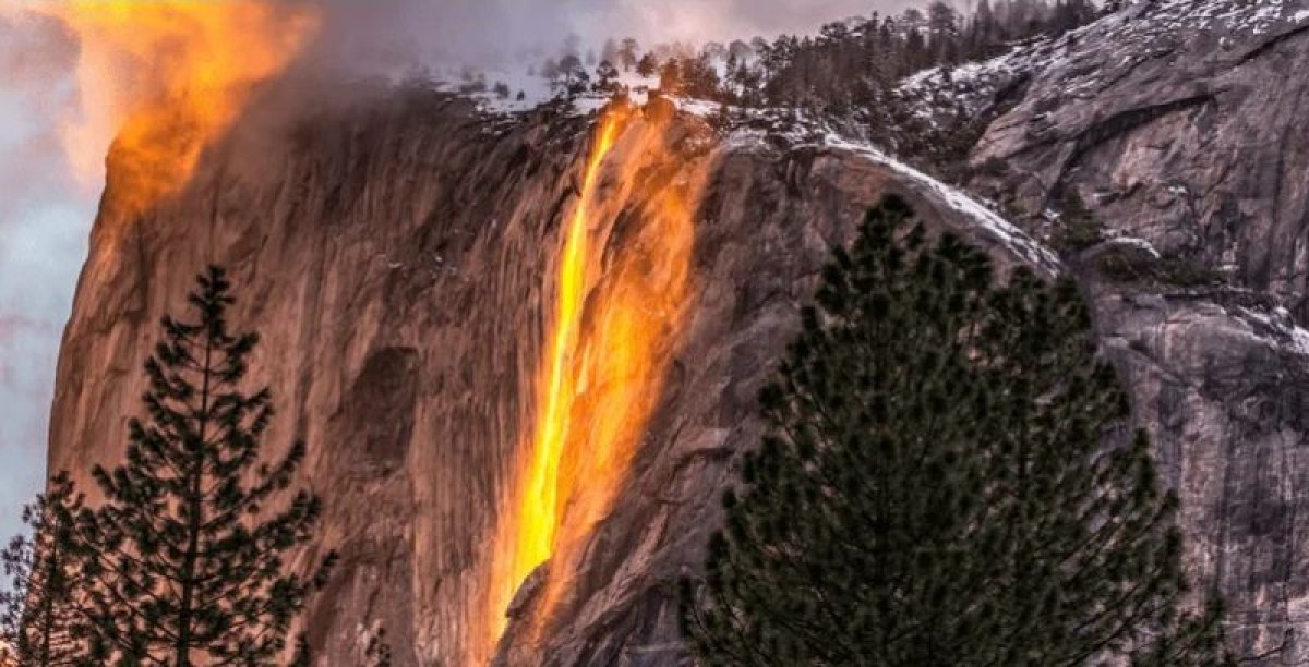Рядък феномен: калифорнийски водопад се превърна в „огнепад