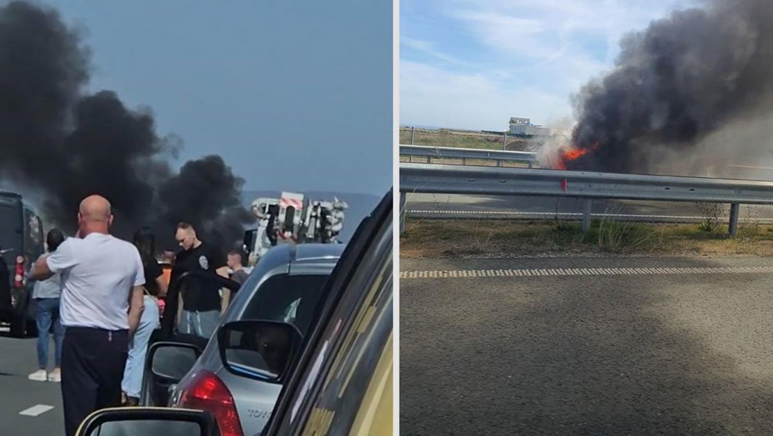 BMW се запали като факла на пътя за Слънчев бряг ВИДЕО