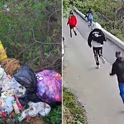 Камера за видеонаблюдение засне как деца обръщат контейнер за боклук