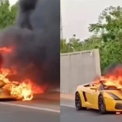 Суперавтомобил Lamborghini Gallardo се запали в Индия Скъпият автомобил беше
