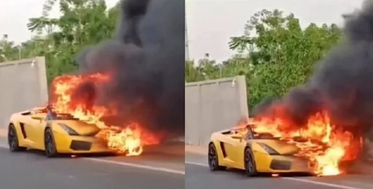 Суперавтомобил Lamborghini Gallardo се запали в Индия. Скъпият автомобил беше
