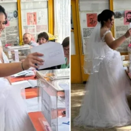 Сватбено настроение в секцията в село Лопян Галя Найденова гласува
