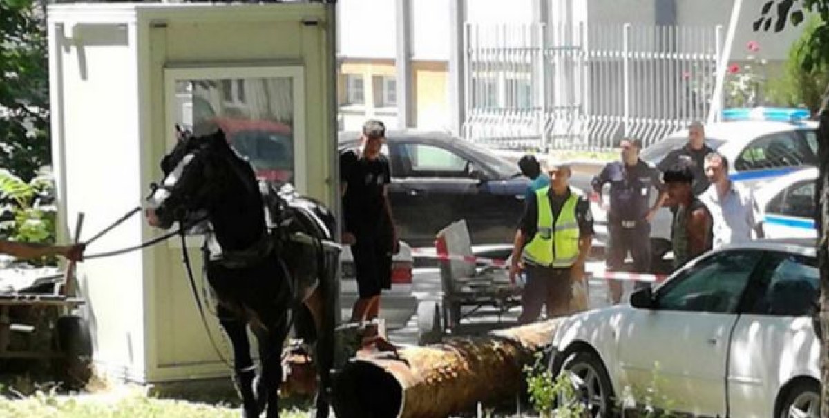 Натовариха огромна тръба в каруца, намесиха се полицаи СНИМКА