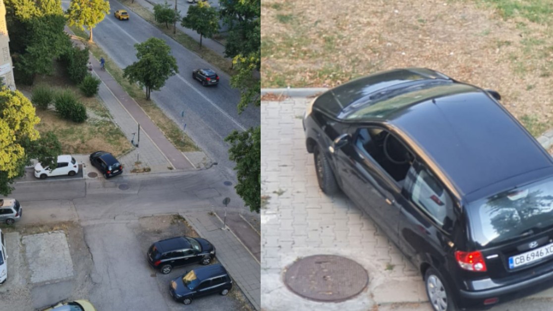 Въпреки паркинга, мъж паркира на тротоара