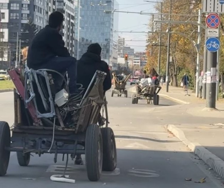 Забрана ли? Четири каруци шпорят по оживена улица посред бял ден СНИМКИ