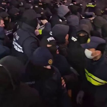 Участниците в митинг срещу спирането на европейската интеграция на Грузия