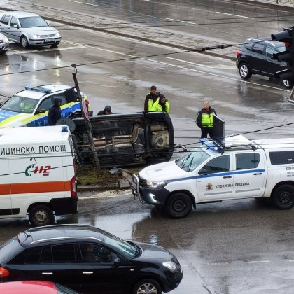 Кола се обърна преди минути в София Произшествието е станало