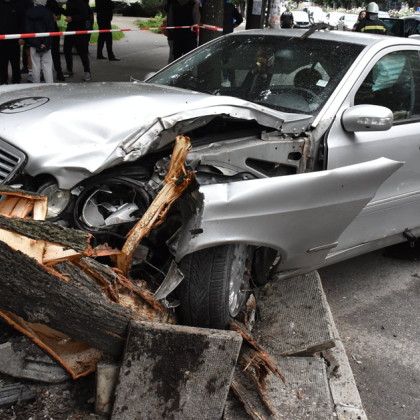 Лек автомобил излетя от пътното платно и се блъсна последователно в заграждения и дърво на централен
