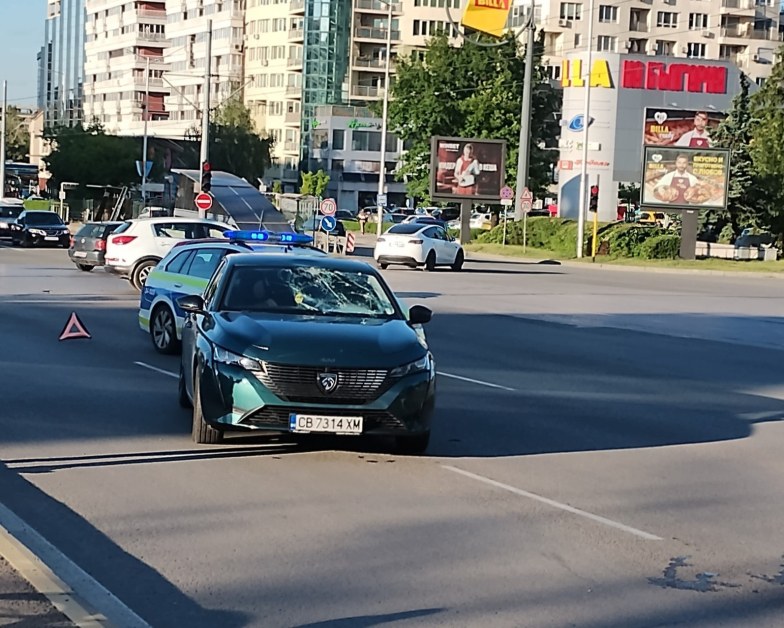 Колоездач се блъсна в движещ се автомобил, счупи предното стъкло СНИМКИ