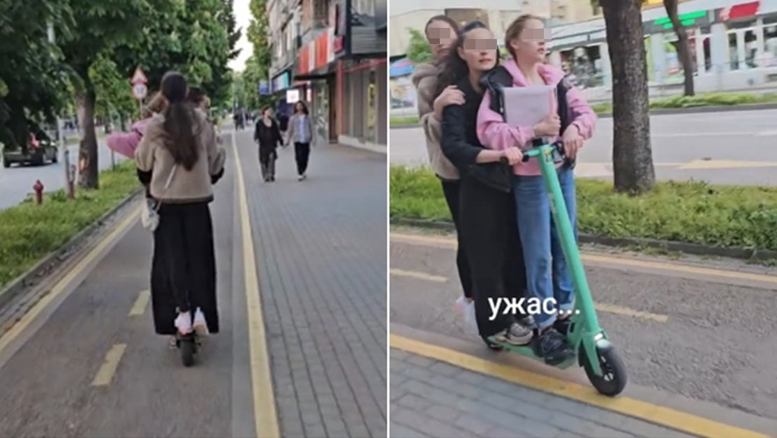 Три девойки на една тротинетка: Клип от Варна предизвика възмущение в мрежата