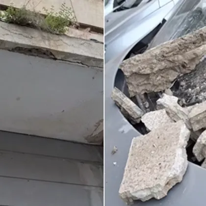 Парчета мазилка се откъртиха от блок и паднаха върху кола в Кюстендил ВИДЕО