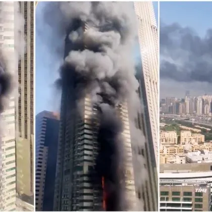 Масивен пожар избухна в 67 етажния хотел Marina Pinnacle в Дубай